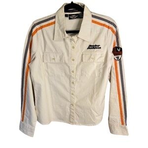 Harley Davidson Neutral Women’s Long Sleeve Button Up Top with Logos Size M/L